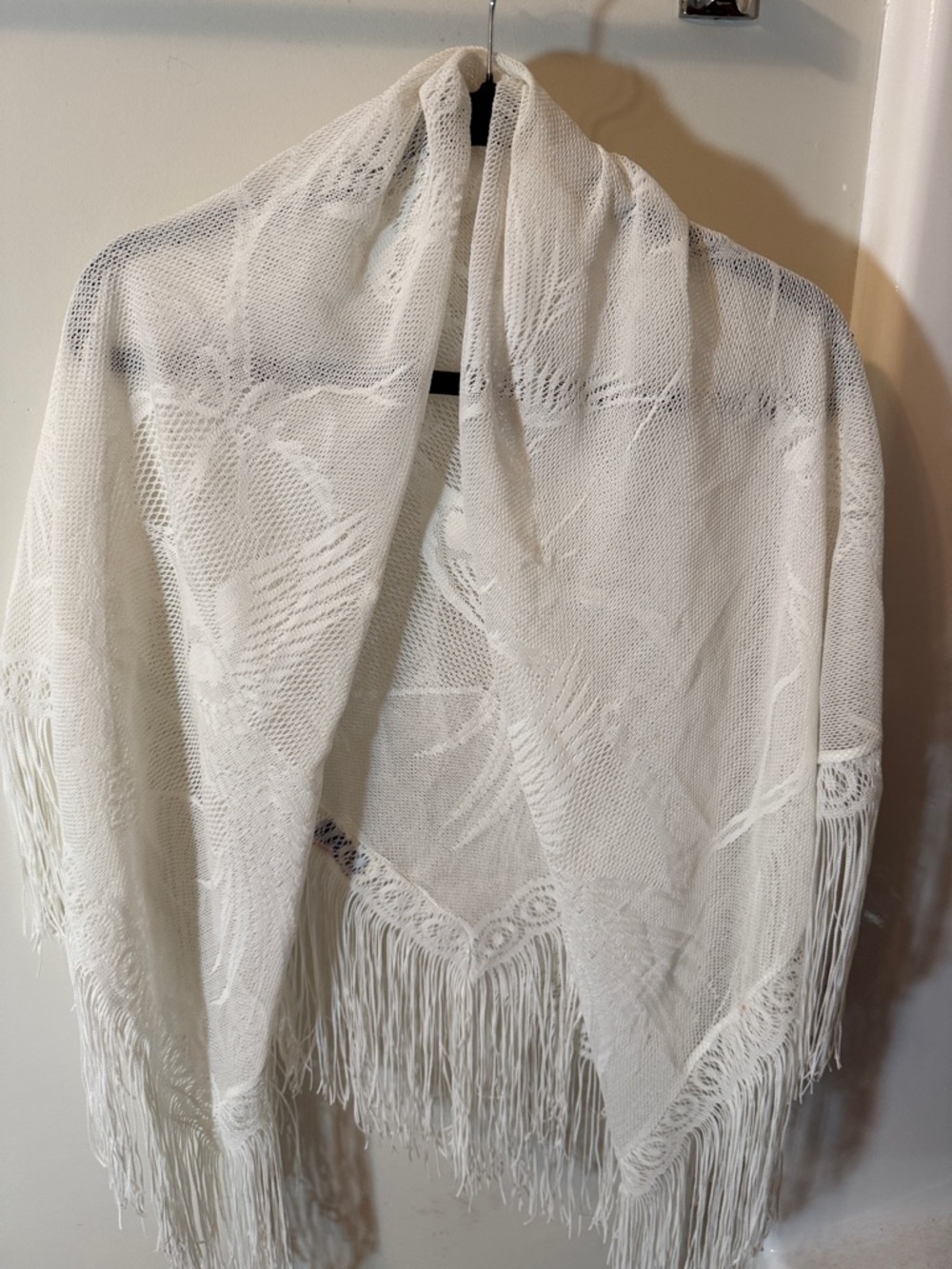 Vintage white lace Fringe Shawl Wrap